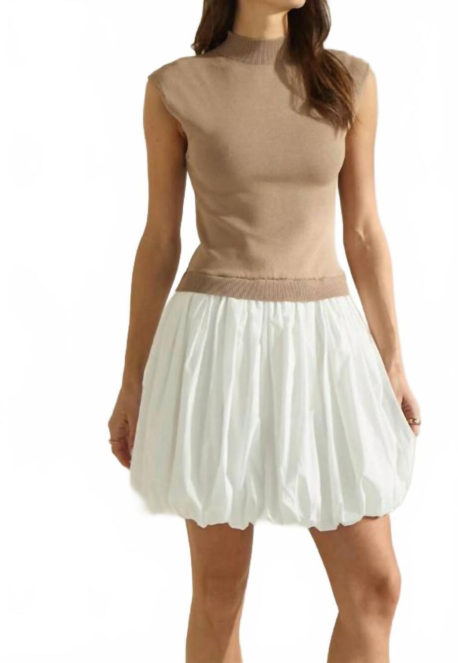 NEW ABLE balloon contrast dress in tope/white
